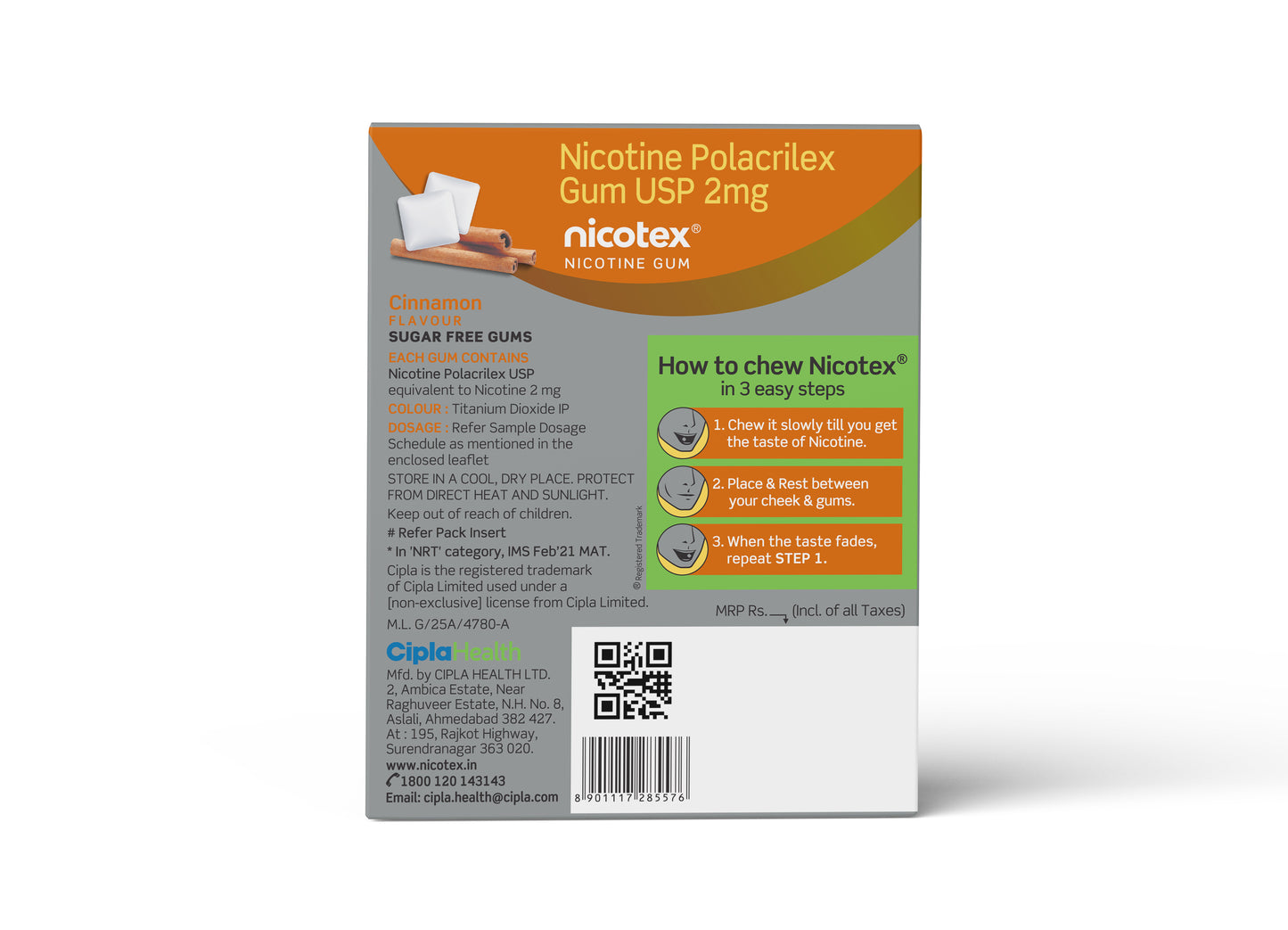 Nicotex gums, 2mg, Cinnamon - strip, 12 gums