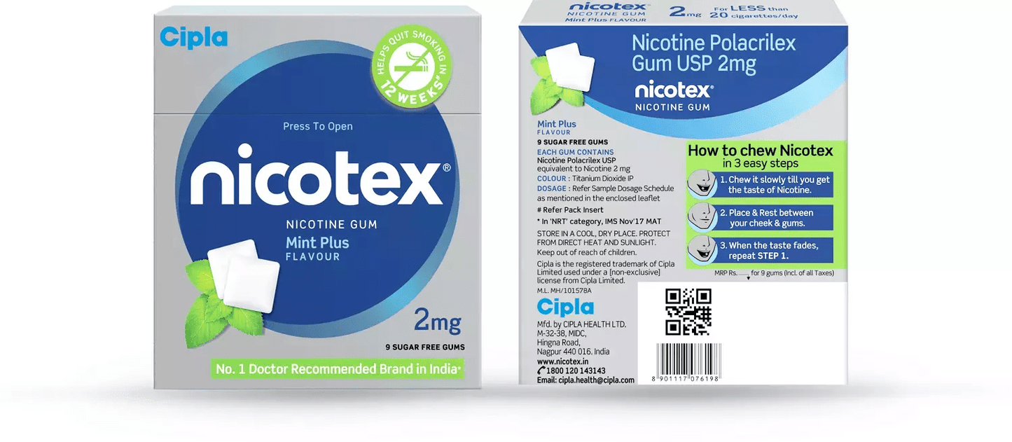 Nicotex gums, 2mg, Mint Plus - strip, 9 gums