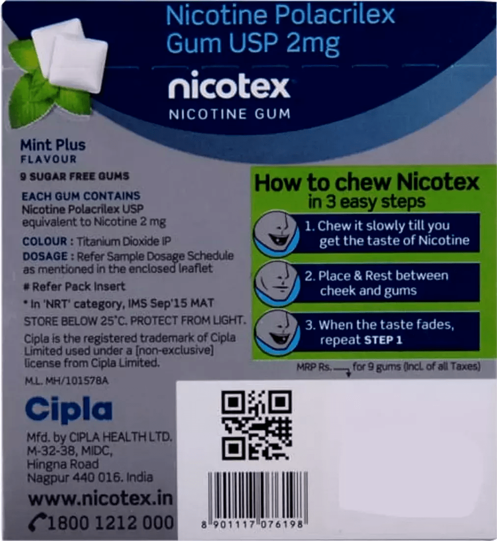 Nicotex gums, 2mg, Mint Plus - strip, 9 gums